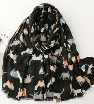 Cotton And Linen Hand Scarf Fashion Cat Cartoon Thermal Shawl