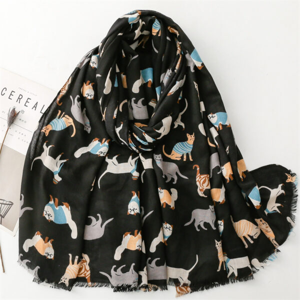 Cotton And Linen Hand Scarf Fashion Cat Cartoon Thermal Shawl