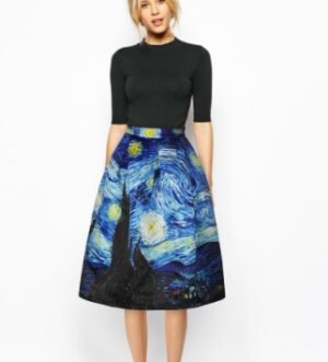 Women's Skirt Flared Stretch Van Gogh Starry Night 3D Print Pleated Short Skater Skirt Girl Saia Summer Style Mini Skirts