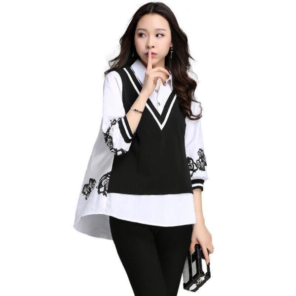 Women's Three-quarter Sleeve Fake Two-piece Bottoming Shirt - Image 5