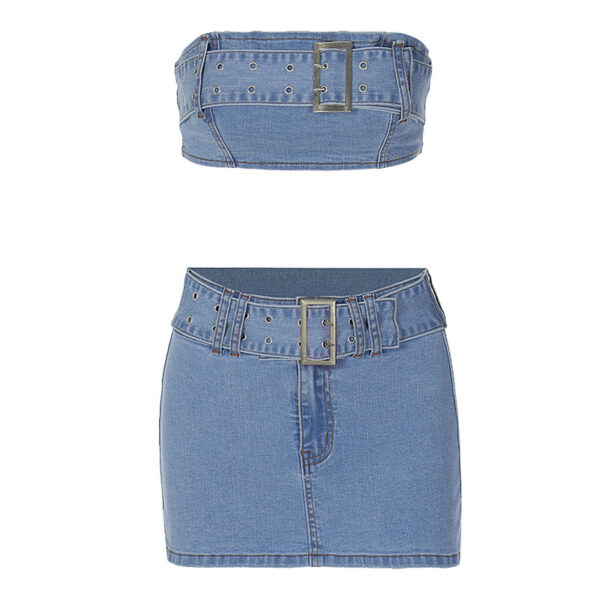 Women's Fashion Denim Tube Top Skirt Suit - Image 5