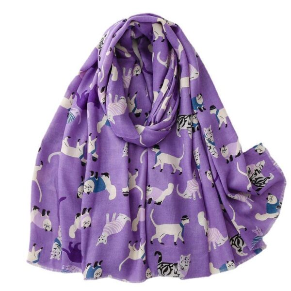 Cotton And Linen Hand Scarf Fashion Cat Cartoon Thermal Shawl - Image 5