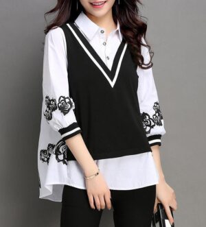 Women's Three-quarter Sleeve Fake Two-piece Bottoming Shirt