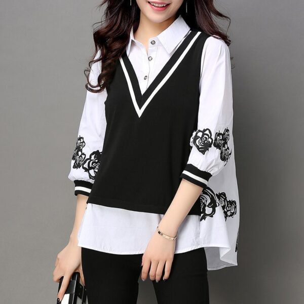 Women's Three-quarter Sleeve Fake Two-piece Bottoming Shirt - Image 6