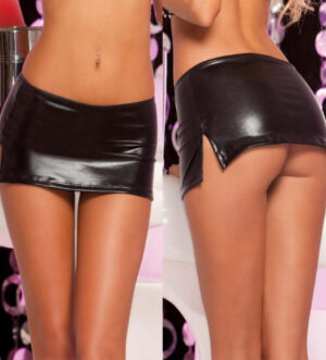 European And American Elastic Tight Mini Super Short Leather Skirt With Side Split