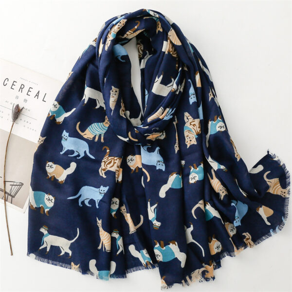 Cotton And Linen Hand Scarf Fashion Cat Cartoon Thermal Shawl - Image 2