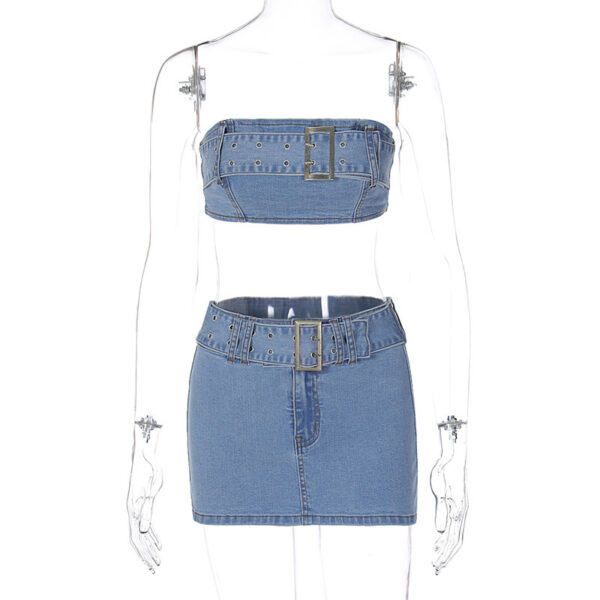 Women's Fashion Denim Tube Top Skirt Suit - Image 6