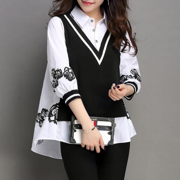 Women's Three-quarter Sleeve Fake Two-piece Bottoming Shirt - Image 4