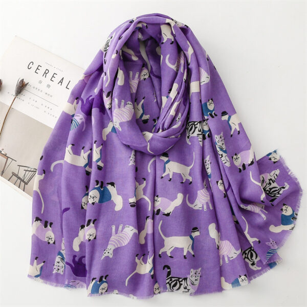 Cotton And Linen Hand Scarf Fashion Cat Cartoon Thermal Shawl - Image 7