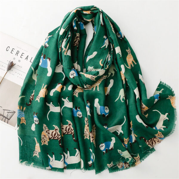 Cotton And Linen Hand Scarf Fashion Cat Cartoon Thermal Shawl - Image 6