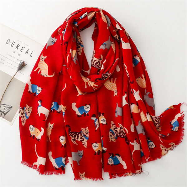 Cotton And Linen Hand Scarf Fashion Cat Cartoon Thermal Shawl - Image 4