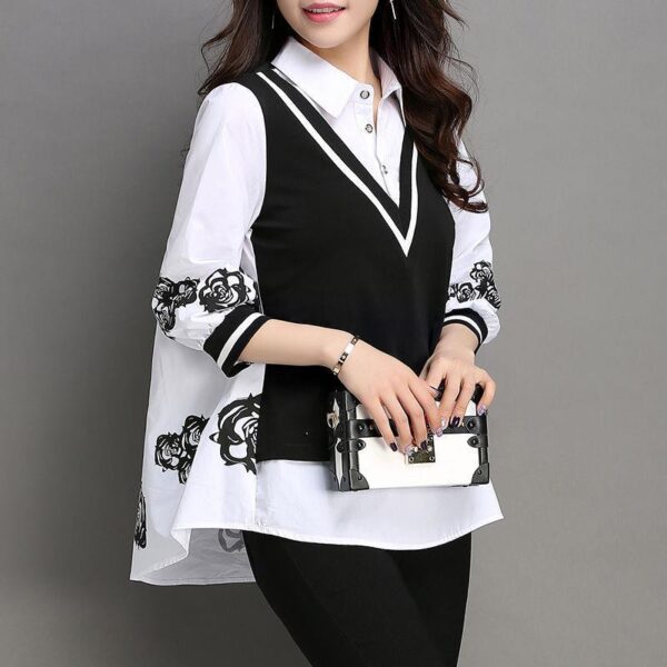 Women's Three-quarter Sleeve Fake Two-piece Bottoming Shirt - Image 2